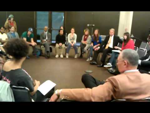 UCLA protesters sit and talk with UC Regents and C...