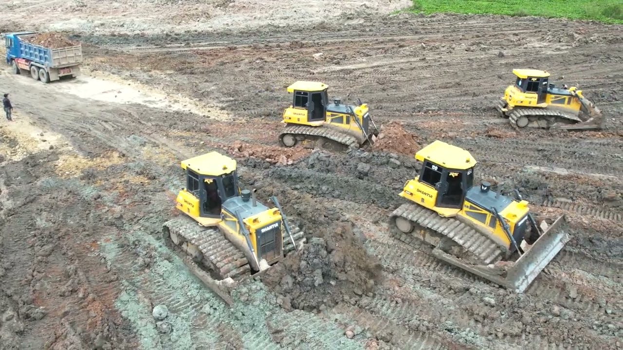 Best Working Abul Push Clearing Mud And 10 Wheel Dump Truck Unloading dirt Skills Driver