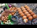 Roasted Egg Chicken Hot Spicy Sauce Recipe Eating So delicious - Cooking Chicken Egg Easy in Jungle