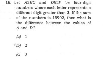 CSAT 2020 Solved Paper | Let A3BC and DE2F be four-digit numbers where each letter represents a …..