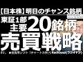 【日本株－明日のチャンス銘柄】東証１部主要20銘柄の売買戦略を徹底解説。レーザーテック、ソフトバンクG、東京エレクトロン、日本郵船、リクルートなど、具体的な価格や、テクニカル指標の目安を提示して解説。