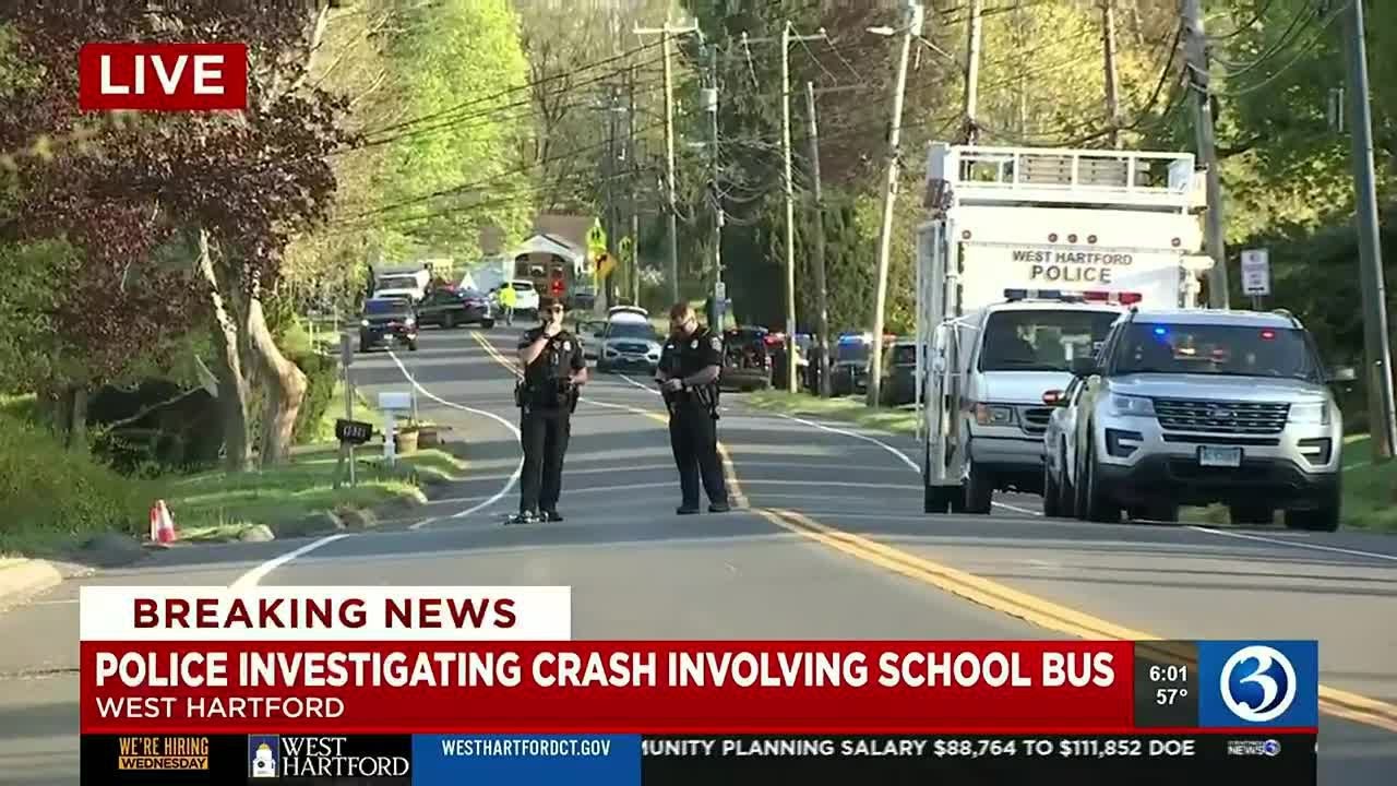 West Hartford police investigating crash involving a school bus - YouTube