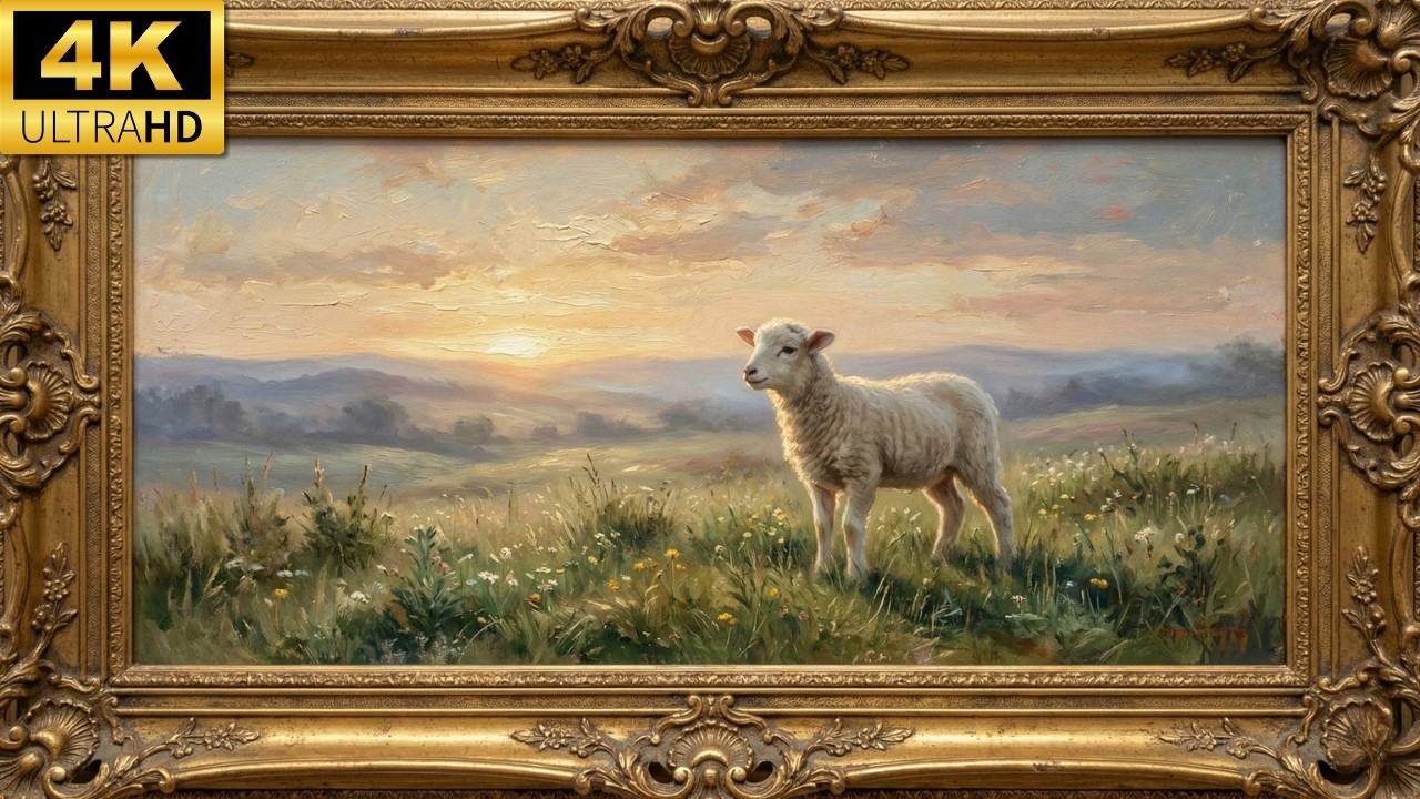 Happy Easter Lamb Gold Frame TV Art | 4K UHD Screensaver | Vintage Painting