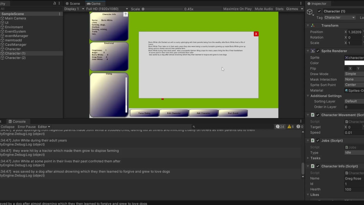 Narrative AI Simulation (Games Programming FYP)