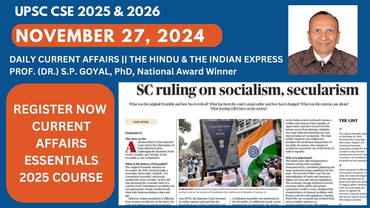 Daily Current Affairs MCQs & News Analysis | November 27 2024 | #upsc ...