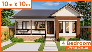 : 10 by 10 meters (33 by 33 ft), 4 Bedrooms, Modern House Design  (97 square mtr /1044square ft)