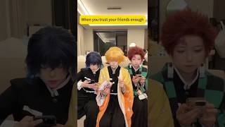 When you trust your friends enough 😊 #anime #game #fyp #demonslayer #tanjiro #cosplay #cosplayer
