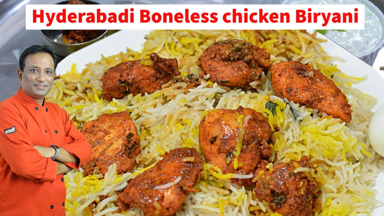 Hyderabadi Boneless Chicken Biryani -  Biryani With Chicken Stock Special VIP Chicken 65 Biryani | Vahchef - VahRehVah