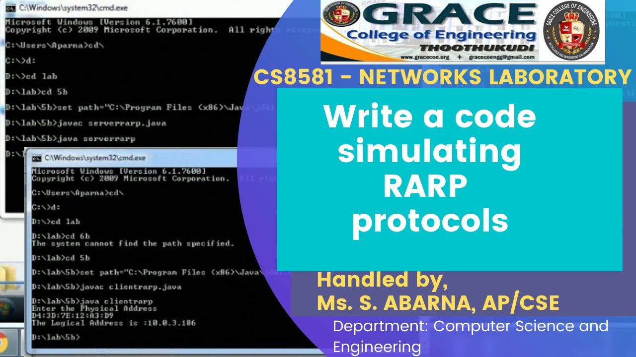 GRACE COE CSE CS8581 Networks Laboratory Ex5b Write A Code Simulating RARP Protocols YouTube