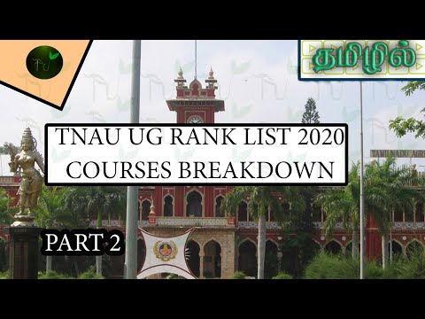 UG COURSES BREAKDOWN - TNAU RANK LIST 2020