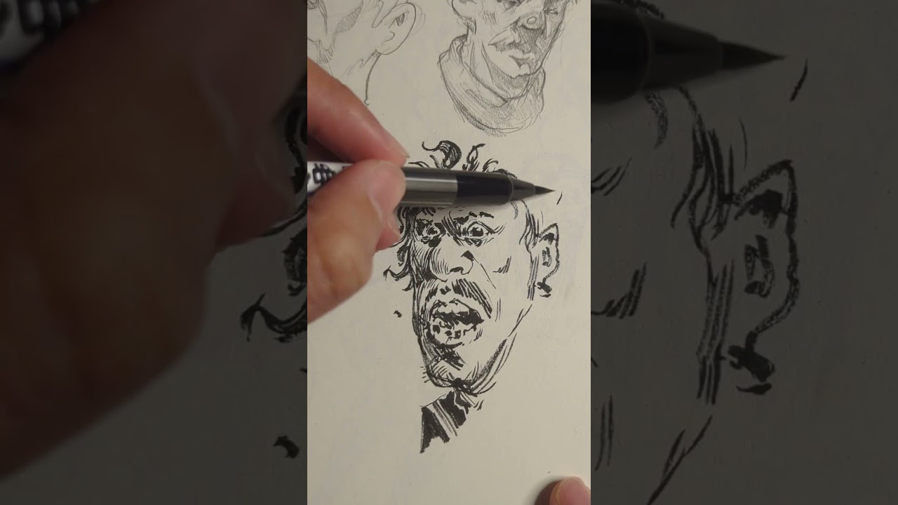 Surprised expression with brush pen. 