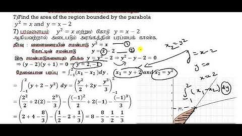 Class 12|EX-9.8|Q.no-7|Find the area of the region bounded by the parabola y^2=x and  y=x−2|KT