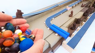 Marble Run Race ASMR - Jumpings \&Tunnels with Colorful Chocolate