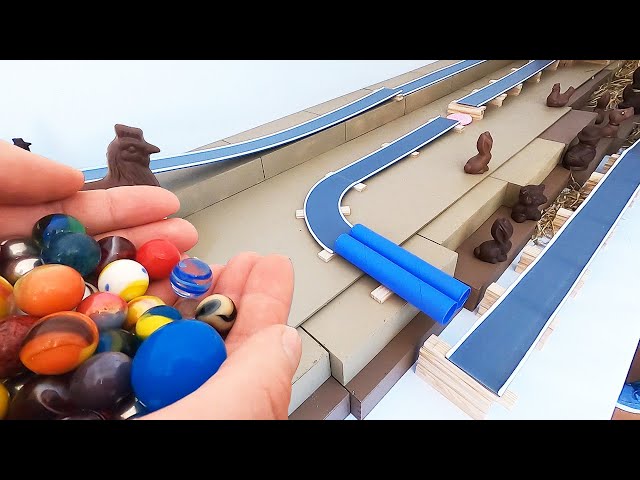 Marble Run Race ASMR - Jumpings &Tunnels with Colorful Chocolate class=