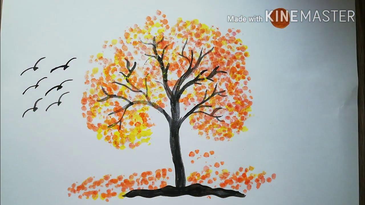 Easy Autumn Tree For Beginners using Qtips/ cotton swabs qtip
