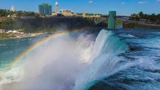 Drone Flies Through Rainbow At Niagara Falls