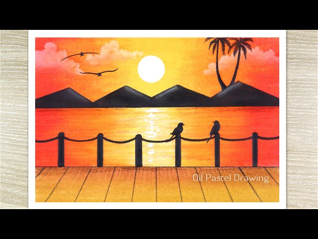 Oil Pastel Drawing / Sunset Scenery Drawing with Oil Pastels Easy - YouTube