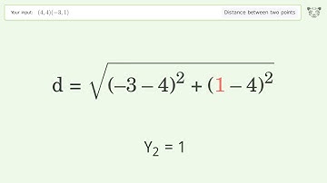 Find the distance between two points p1 (4,4) and p2 (-3,1): Step-by-Step Video Solution