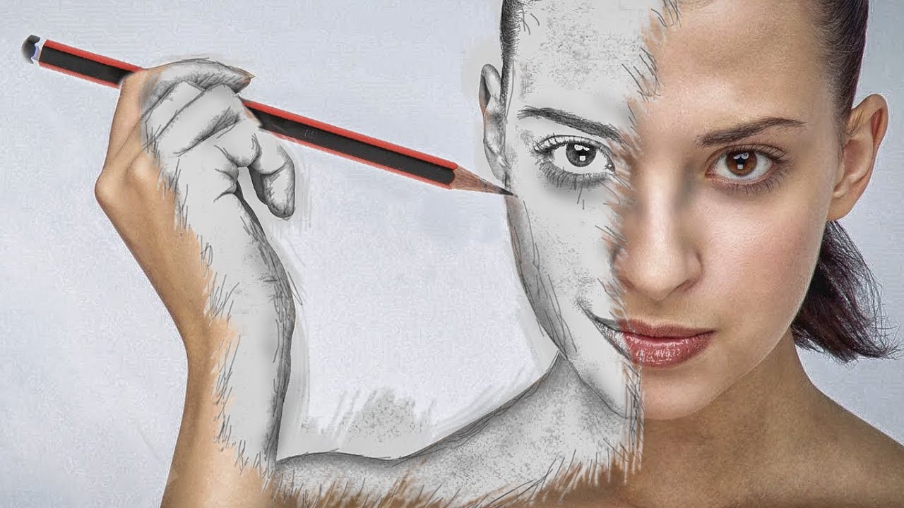 Photoshop CC Tutorial Photo Manipulation Pencil art - YouTube