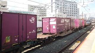 2026年1/6、JR山陽本線向洋駅。上り貨物列車【1056列車(福岡タ→倉賀野)】〈牽引〉EF210-101【岡】(代走)/後補機∶EF210-338【吹】