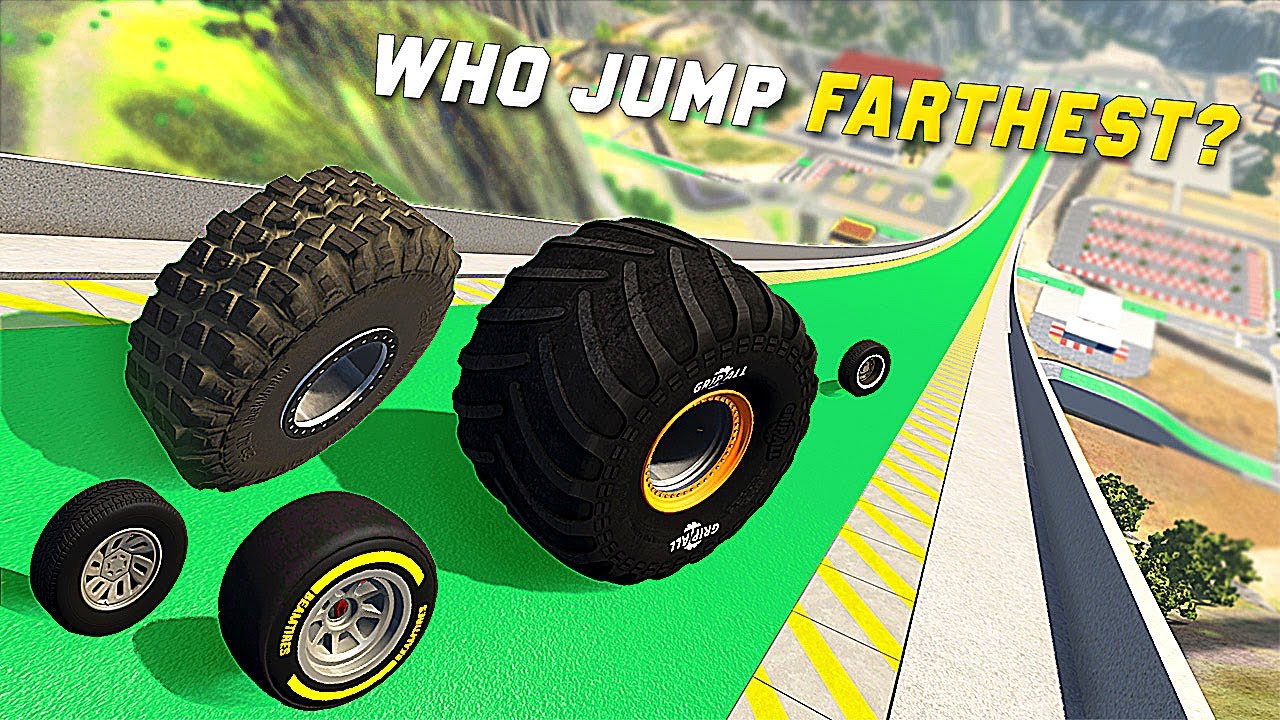Which Car Wheel Can Jump The Farthest? - BeamNG Drive