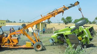 Kartar 4000 Combine Turned Over The Road Side Accident Rescued By Ace Hydra