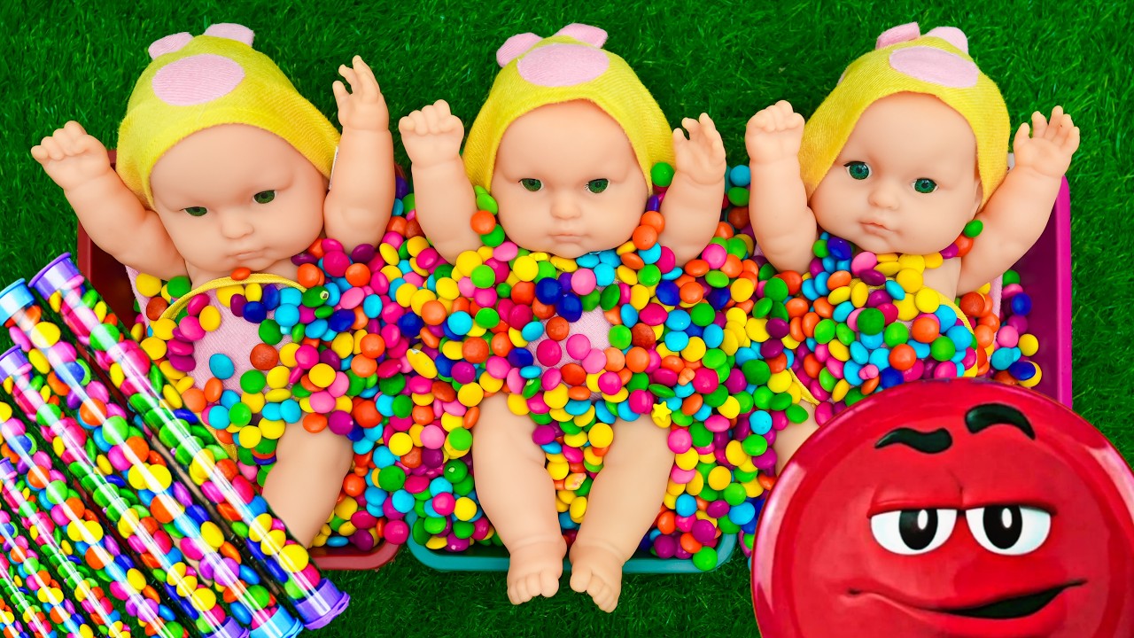 4 Minutes Satisfying with Full of 3 Rainbow BathTubs Candy with M&M's & Magic Slime Cutting Video 9