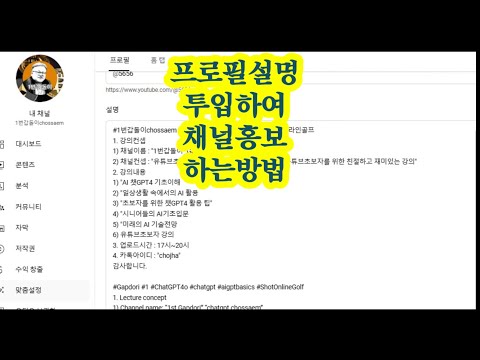유튜브 프로필설명 투입하여 채널홍보하기 1번갑돌이 250110.