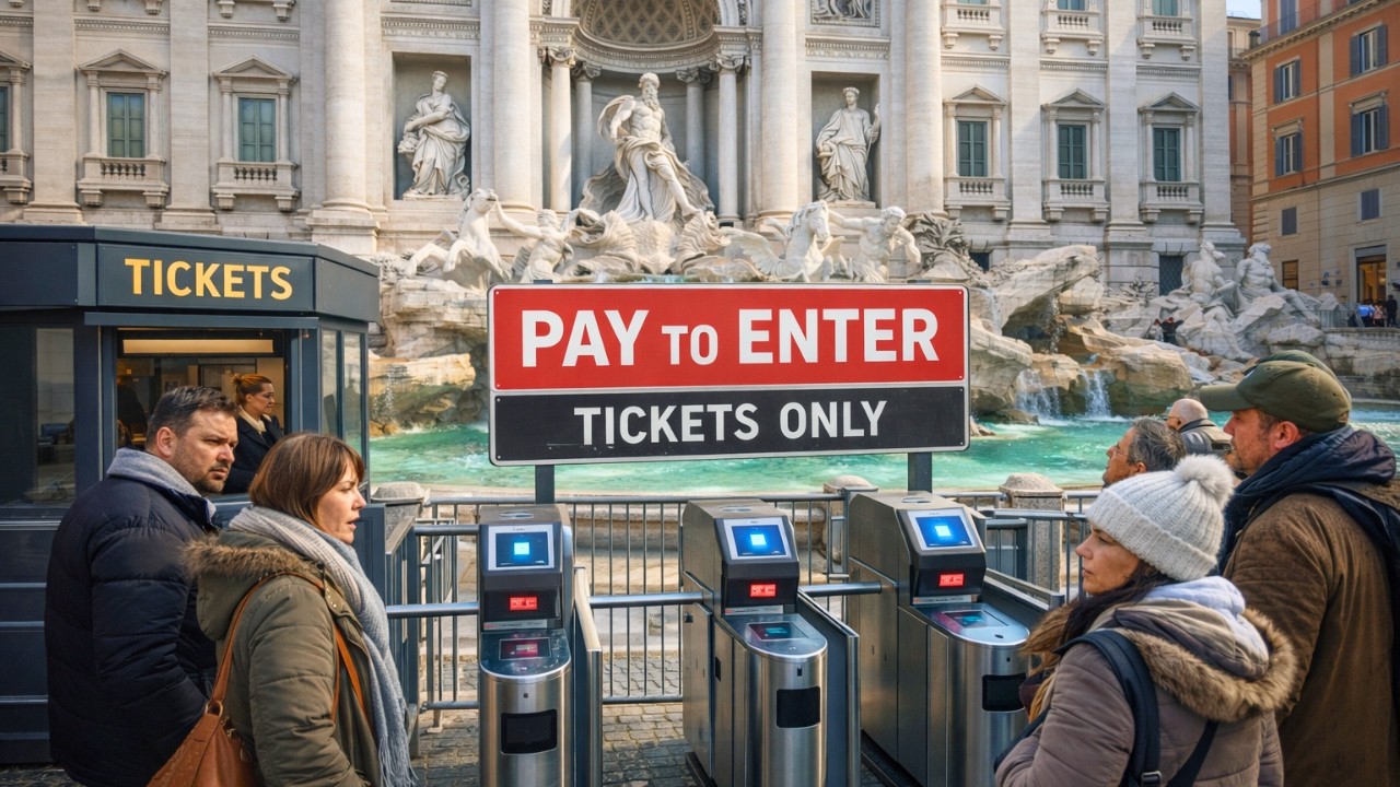 Рим, Италия — Фонтан Треви: платный вход | Пешая прогулка 4K