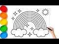 Rainbow Drawing for Kids | Easy Step by Step Cloud & Sun Drawing