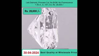 Lab-Grown Diamond,Princess Cut , 1.55 ct, E Color, VS1 Clarity, No BGM, Rs.28,000 /-  +91-7678337365