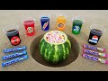 Experiment !! Watermelon VS Cola, Pepsi, Mtn Dew, Fanta, Sprite, Fruko and Fruit Mentos Underground