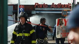 Wall Collapse at 4-Alarm Fire at Auto Shop - Forest Hills, Queens
