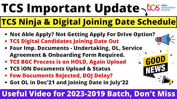 TCS Ninja & Digital Joining Date Out| TCS iON & Nextstep Document Upload| No Apply For Drive Option?
