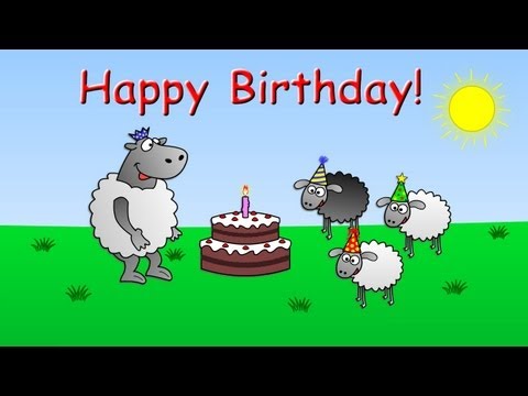 Happy Birthday - funny animated sheep cartoon (video greeting song with cake !!)