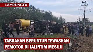 A pile-up kills a motorcyclist on the Mesuji Trans-Timur highway.