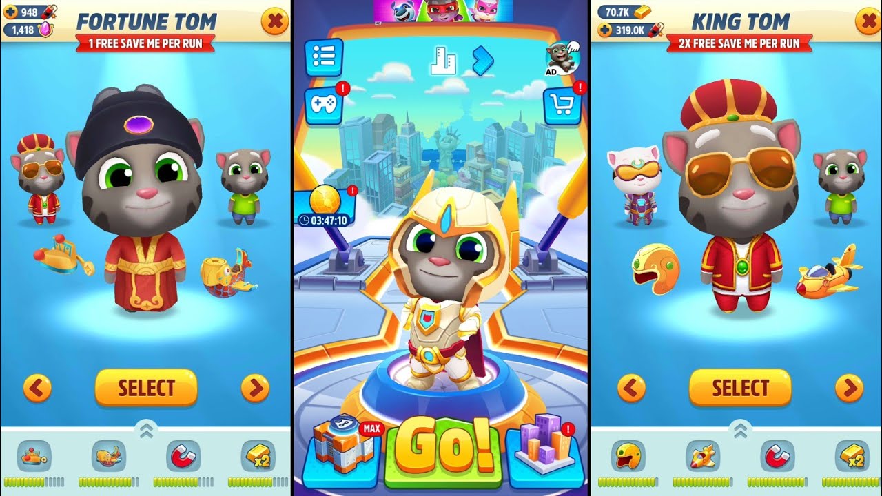 Talking Tom Hero Dash Platinum Tom vs Tom Gold Run Fortune Tom vs King