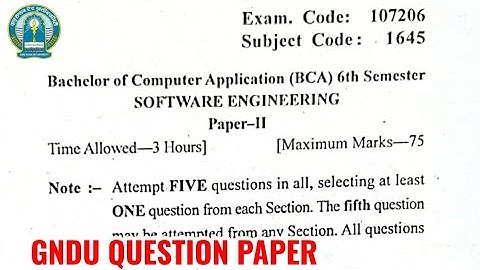 Gndu BCA 6th Semester Software Engineering Question Paper | BCA 6th Semester Question Paper 2024