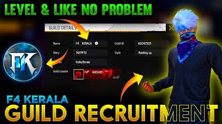 free fire guild recruitment malayalam | 1.4M glory guild | no need level and like | skilled players