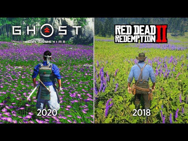 Red Dead Redemption 2 vs Ghost of Tsushima - Physics and Details Comparison class=