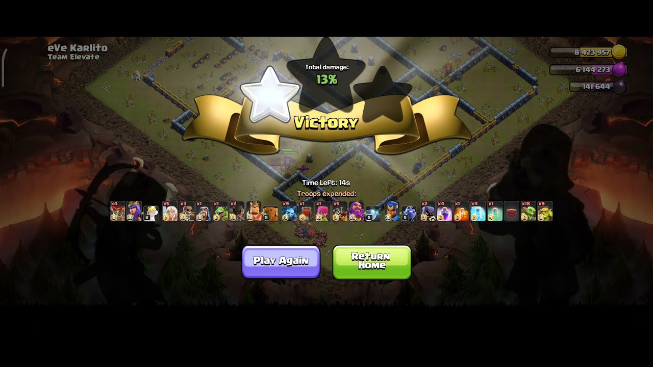 destroyed eVe Karlito base with 15 sec remaining. new challenge coc.