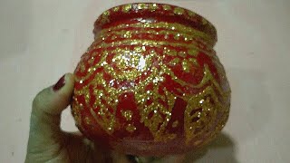 very easy matki decoration ideas for navratri/kalash decoration/pot decoration ideas for wedding