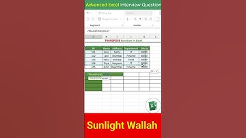 TRANSPOSE function in excel|TRANSPOSE formula in excel|Excel interview tips #yt #shorts #excel