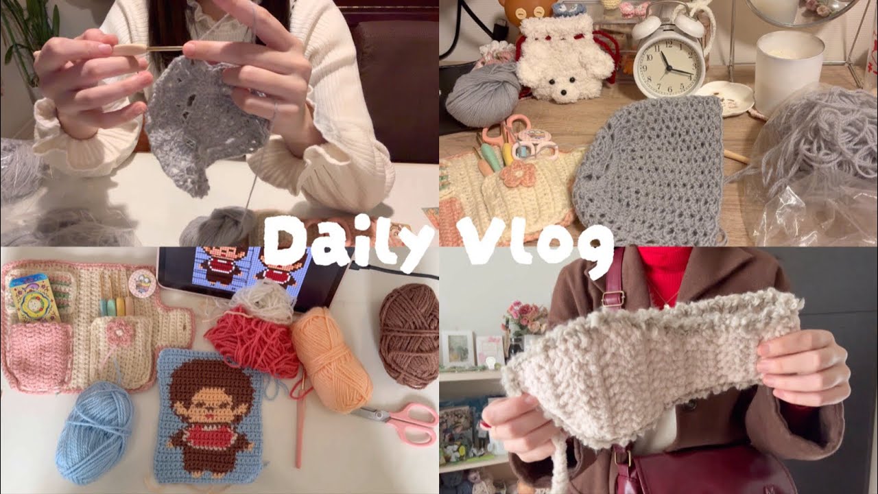 編み物Vlog: モンチッチドット絵編み完成🌟ボンネット編み始めた🍀四万温泉旅行♨️💎