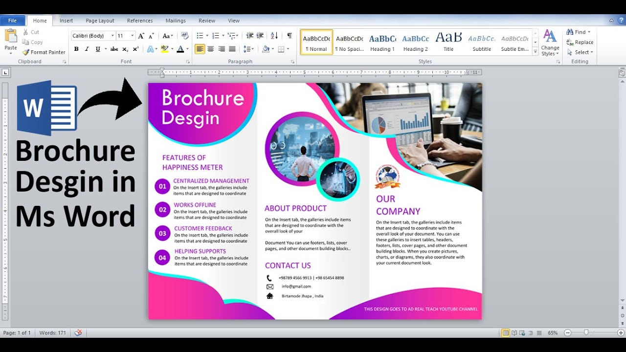 template แผ่นพับ 2022 Update Printable Creative Brochure Design Using Microsoft Office Word (Brochure, Leaflet, Flyer Design)