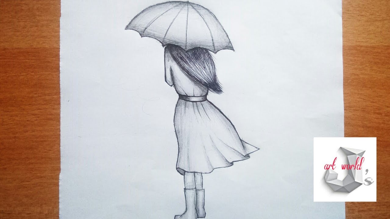 How to draw a girl with umbrella | pen and pencil drawing | Jasna's Art ...