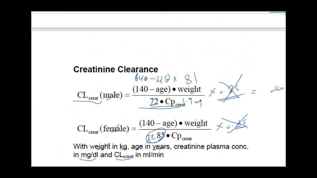 Creatinine Clearance Cockcroft Gault Equation Calculations YouTube Creatinine Clearance Cockcroft Gault Equation Calculations YouTube