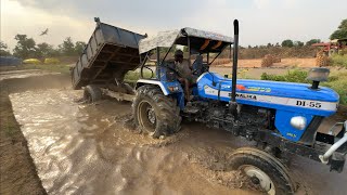 Mahindra Arjun 605 Loader Loading Mud Fully Trolley Sonalika Di-55 & Mahindra 575 Tractor water Tank