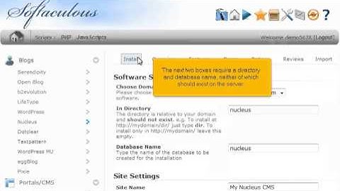How to install Nucleus from Softaculous