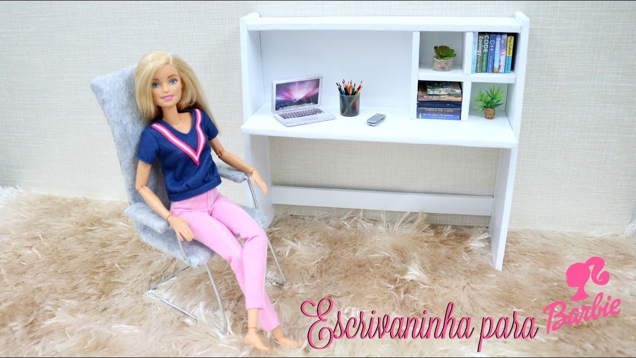 COMO FAZER UMA ESCRIVANINHA + CADEIRA PARA BARBIE | HOW TO MAKE A DESK + CHAIR FOR BARBIE